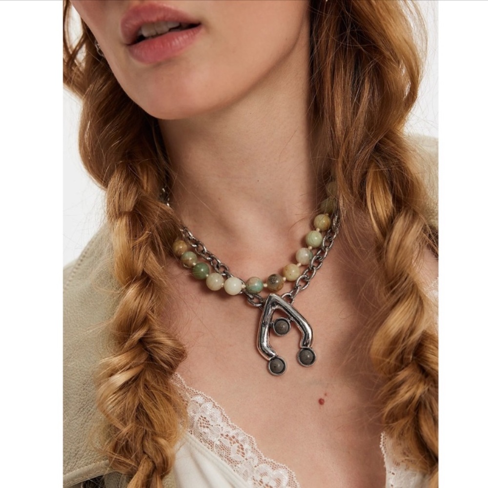 🆕 Free People Ariana OST Think I’m Dreaming Silver Blue Boho Beaded Necklace